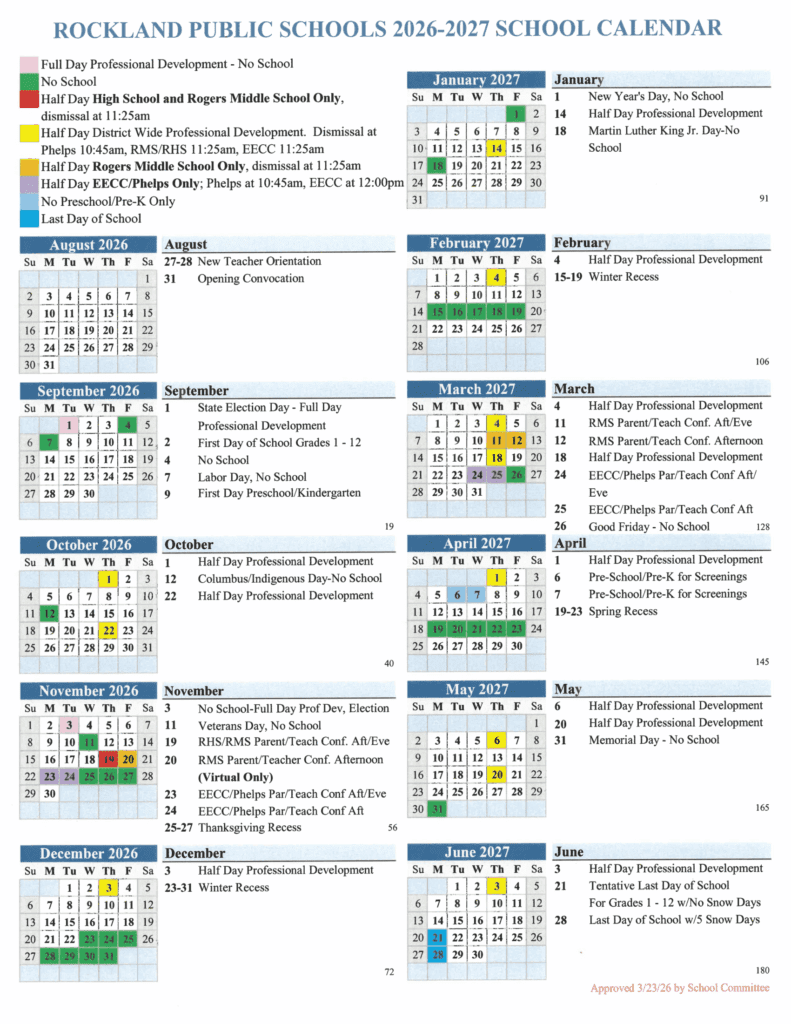 Rockland Public Schools 26-27 Calendar