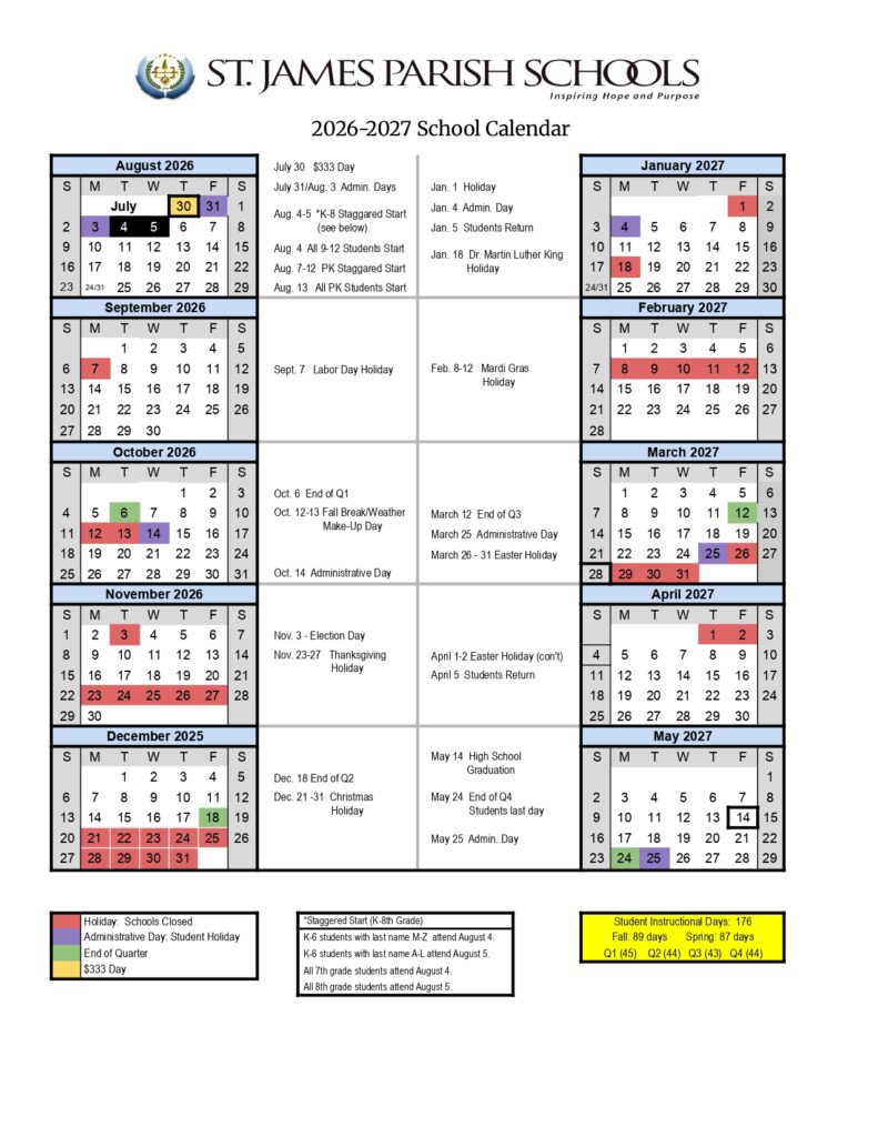 ST. JAMES PARISH SCHOOLS 2026-2027