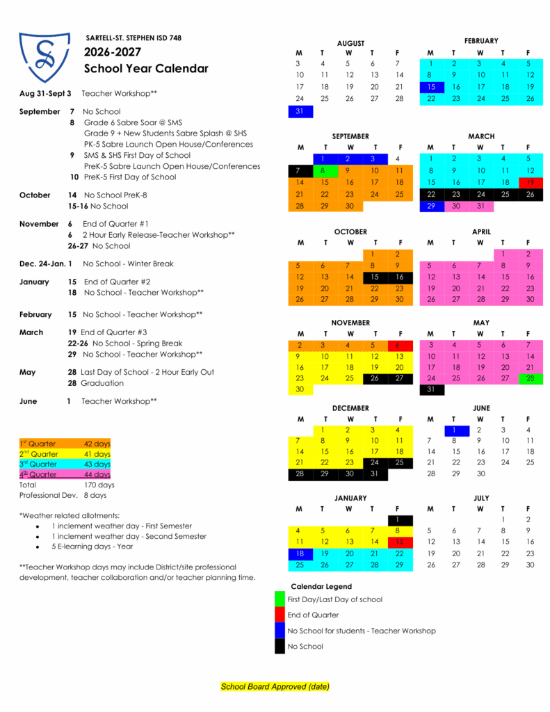Sartell-St. Stephen ISD 748 26-27 Calendar