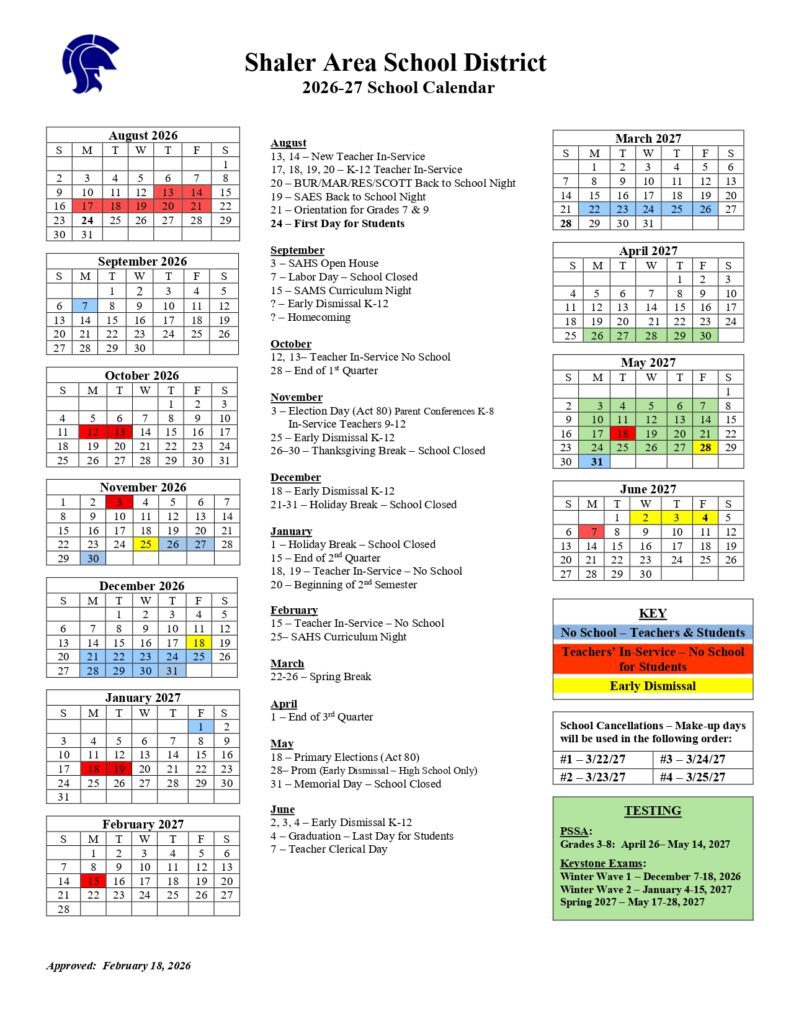 Shaler Area School District 2026-27