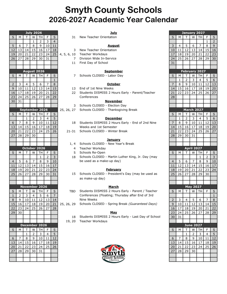 Smyth County Schools 26-27 Calendar