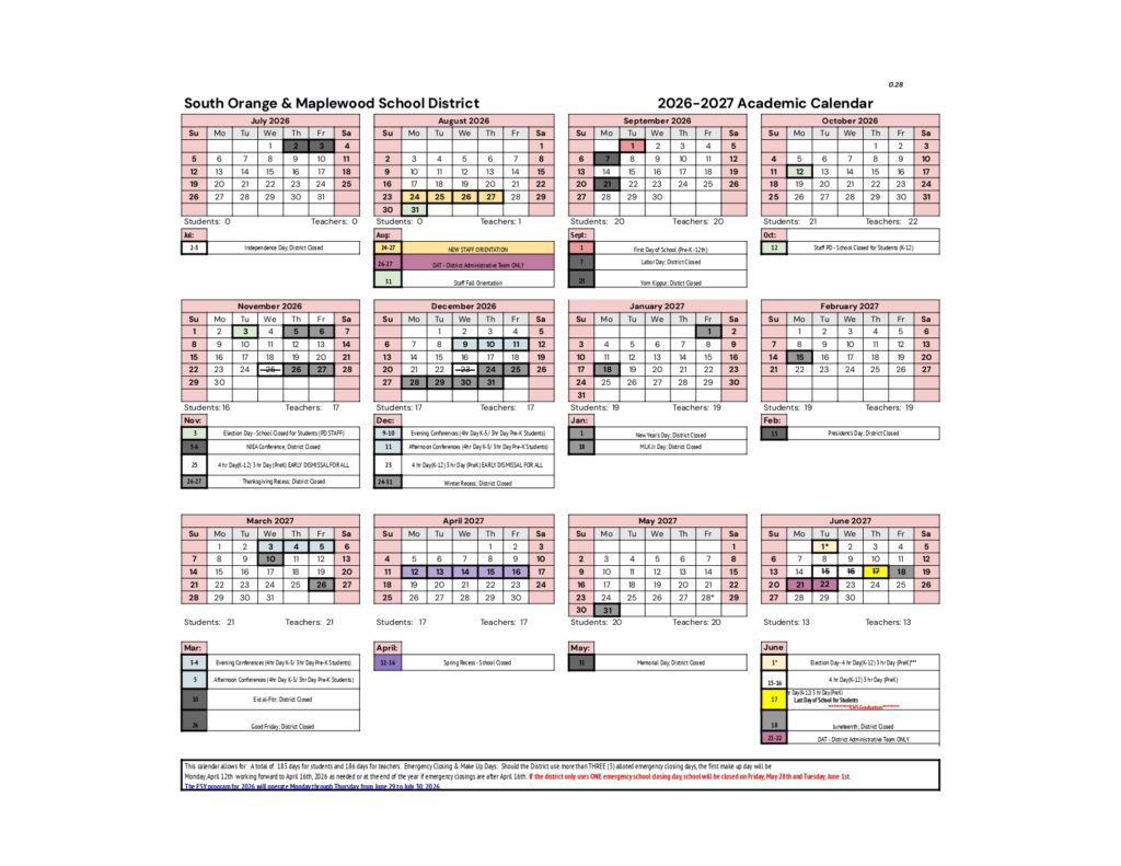 South Orange & Maplewood School District 2026-2027