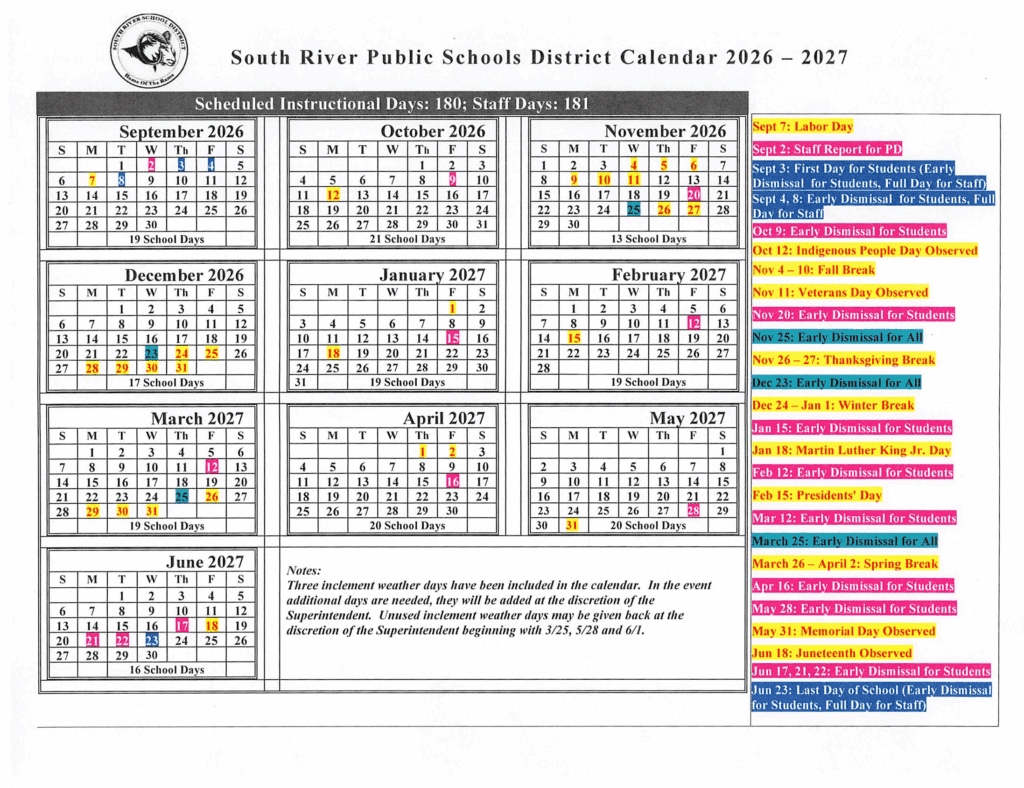 South River Public Schools District 26-27 Calendar