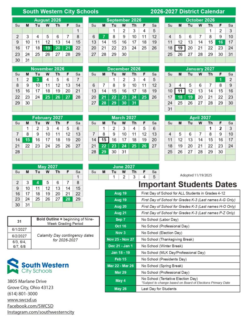 South Western City Schools 2026-2027