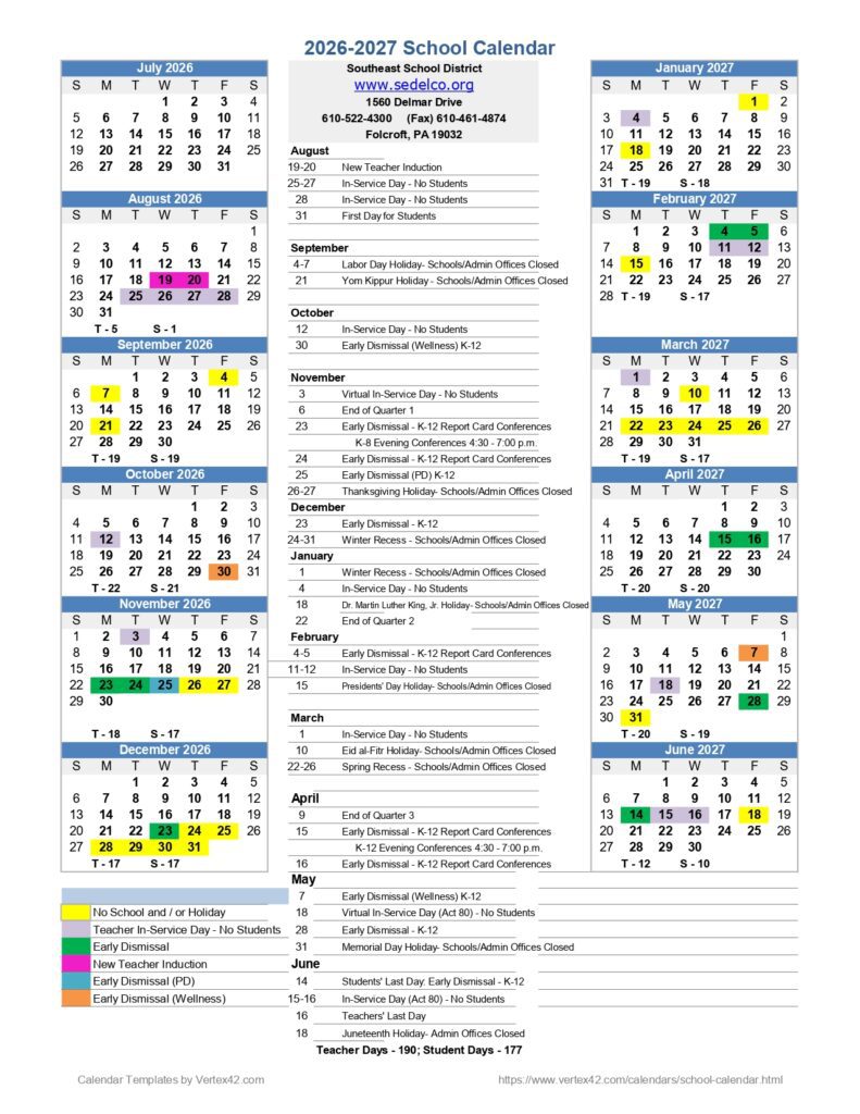 Southeast School District Calendar FAQ 2026-2027