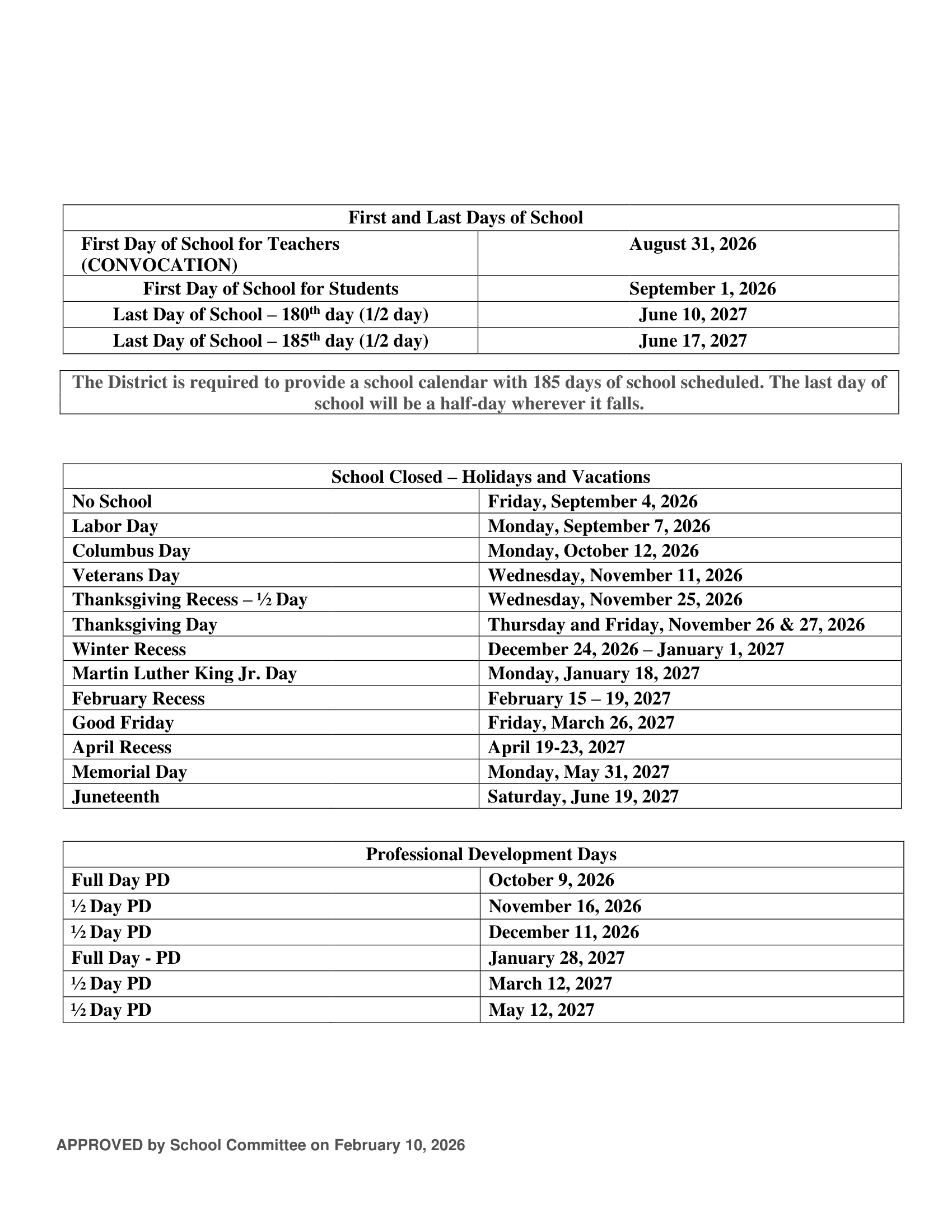 Spencer-East Brookfield Regional School District Calendar 26-27 Updates