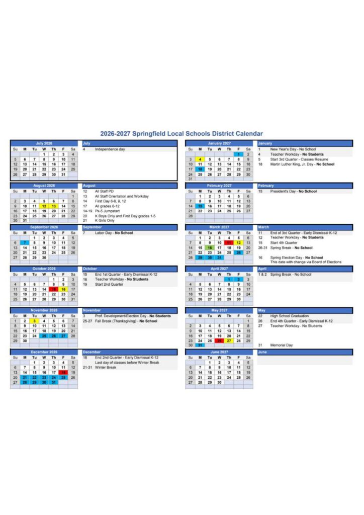 Springfield Local Schools 2026-2027
