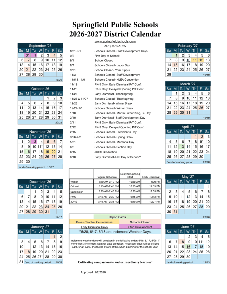 Springfield Public Schools 26-27 Calendar