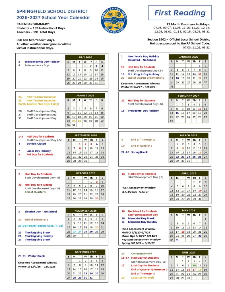 Springfield School District 2026-2027