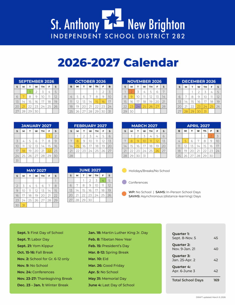 St. Anthony-New Brighton Independent School District 282 26-27 Calendar