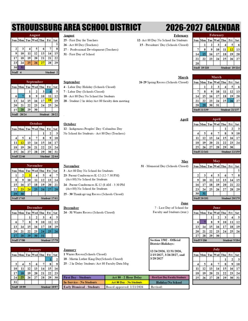 Stroudsburg Area School District 2026-2027