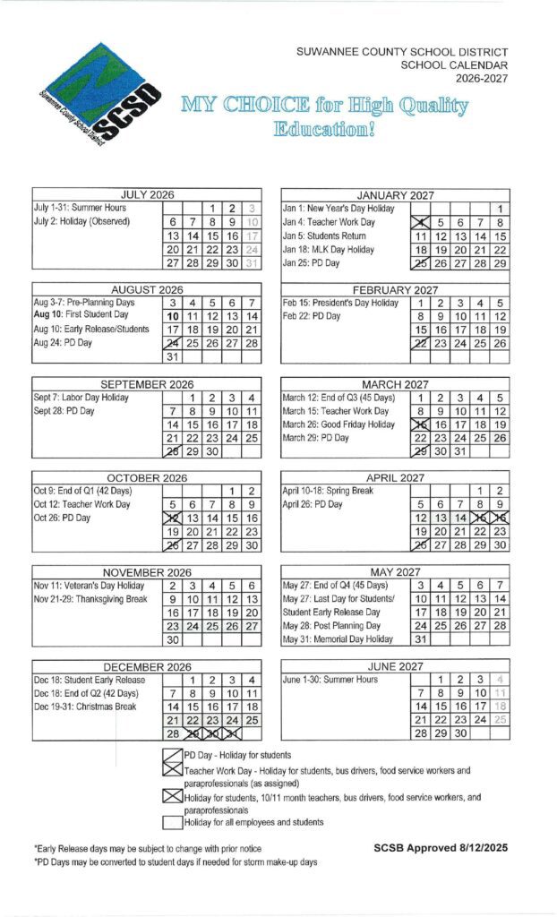 Suwannee County School District Calendar FAQ 2026-2027...1