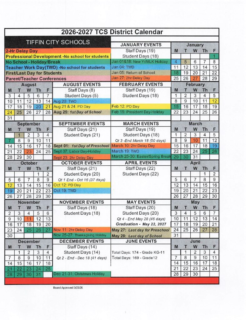 TIFFIN CITY SCHOOLS 2026-2027