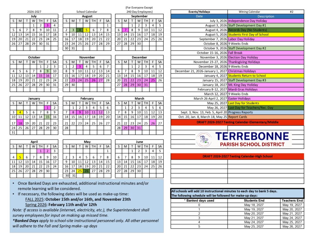 Terrebonne Parish School District 2026-2027
