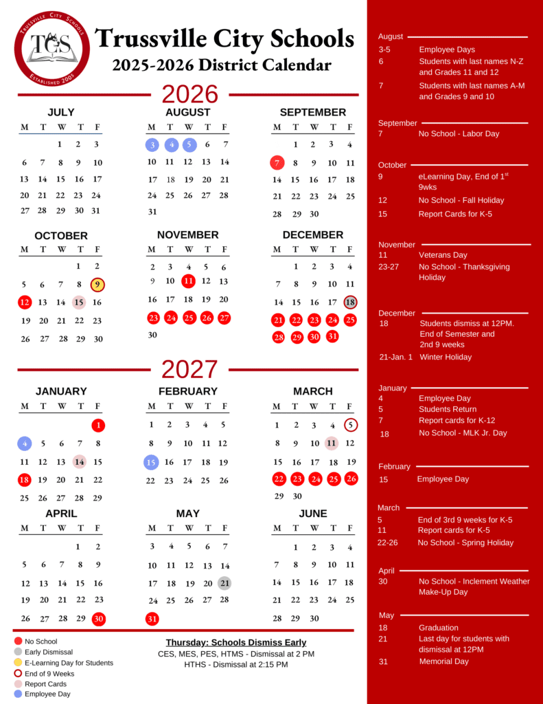 Trussville City Schools 26-27 Calendar