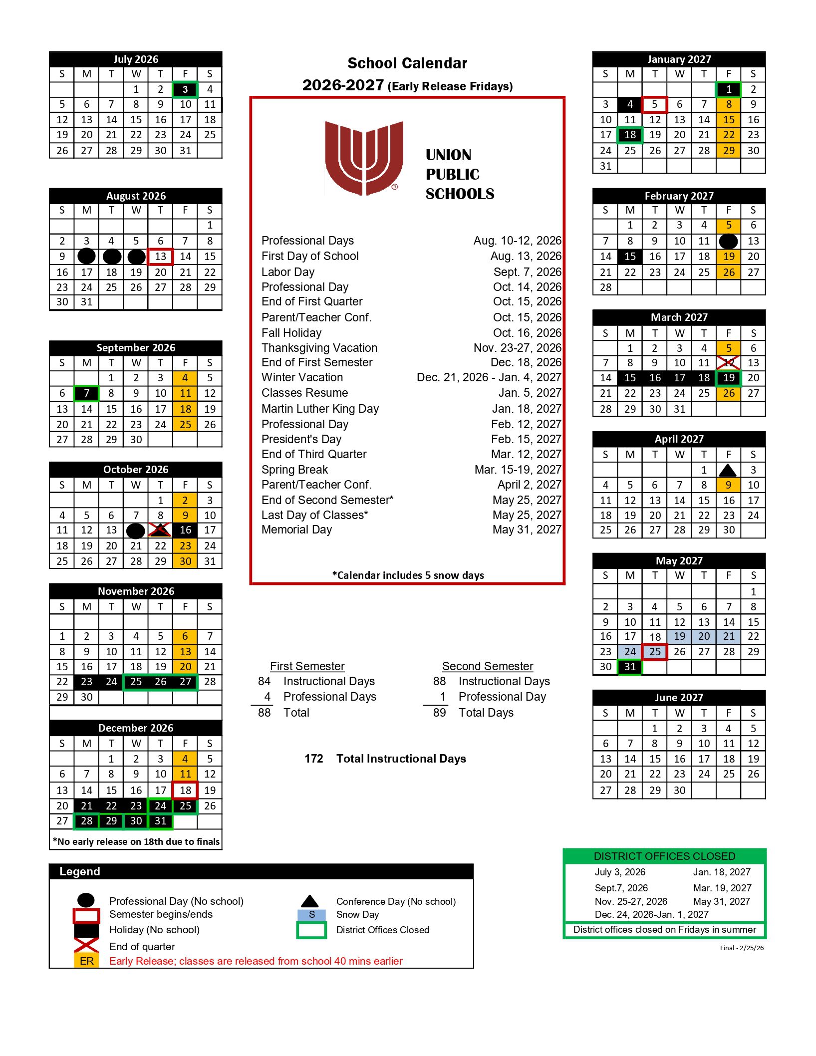 Sand Springs Public Schools OK Calendar 26-27 Updates