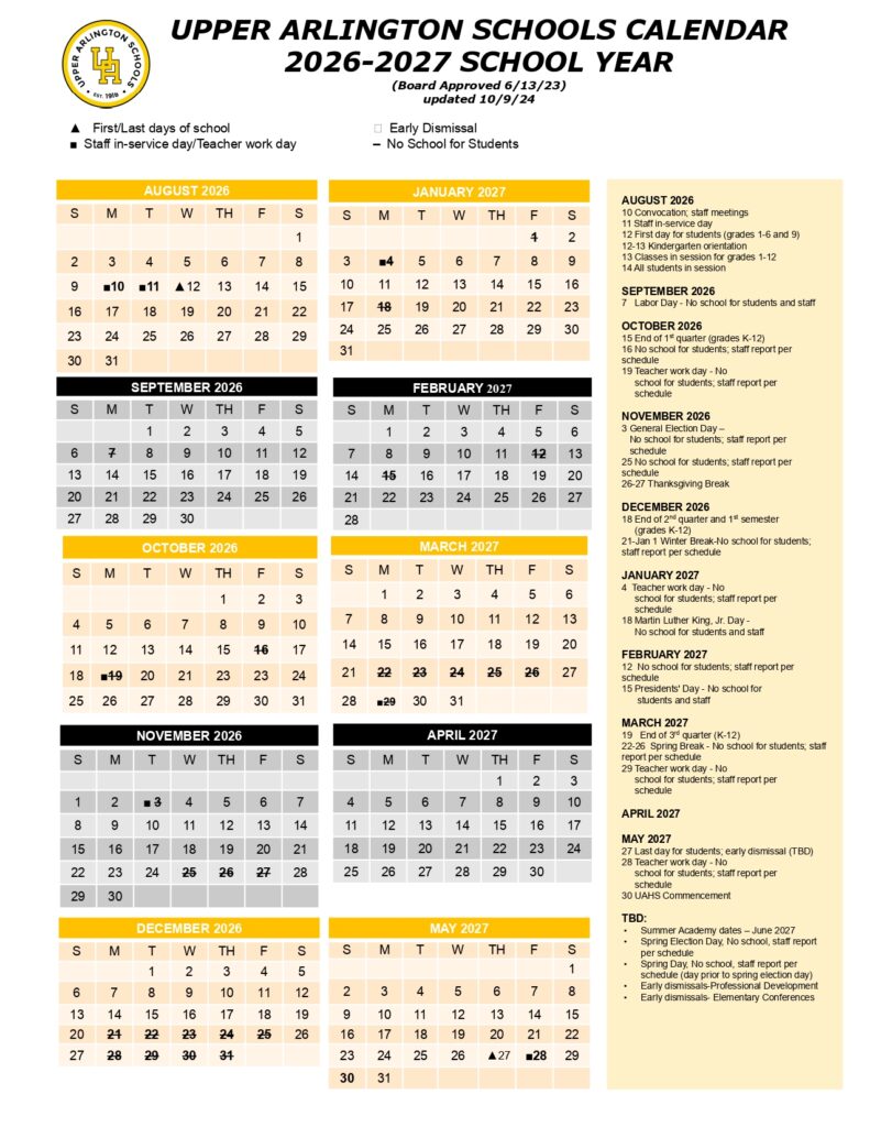 Upper Arlington Schools 2026-2027