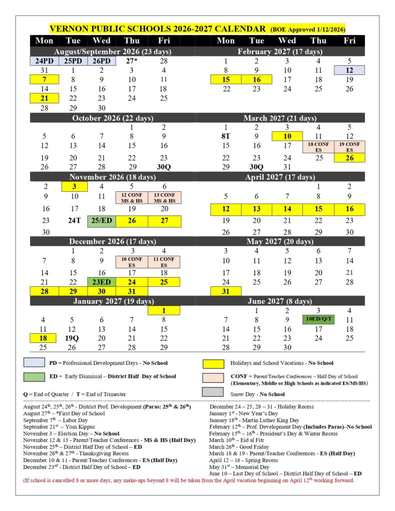 VERNON PUBLIC SCHOOLS 2026-2027