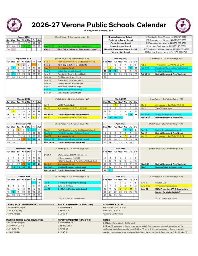 Verona Public Schools 2026-27