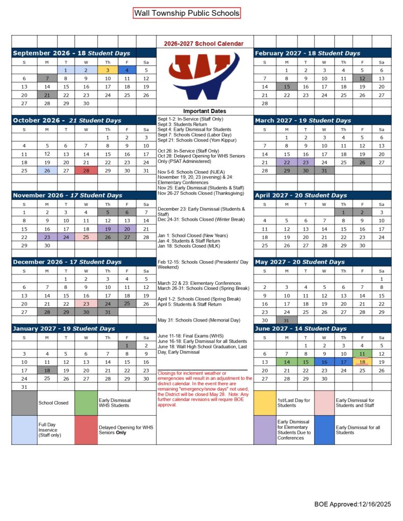 Wall Township Public Schools 2026-2027