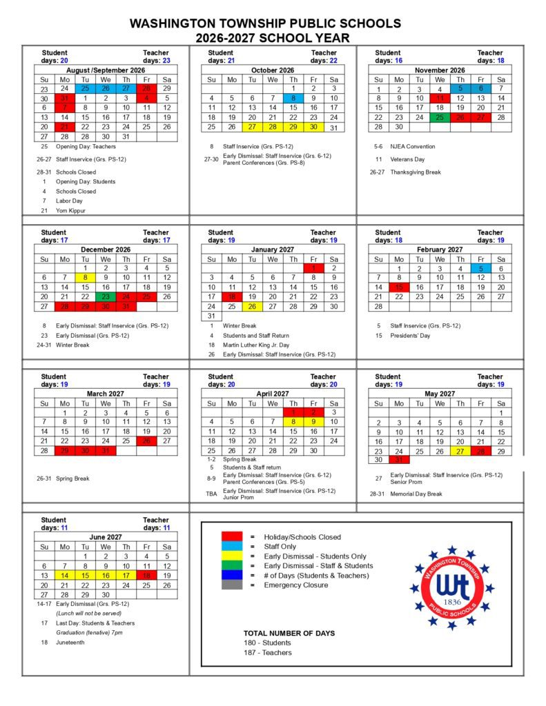 Washington Township Public Schools 2026-2027.....1