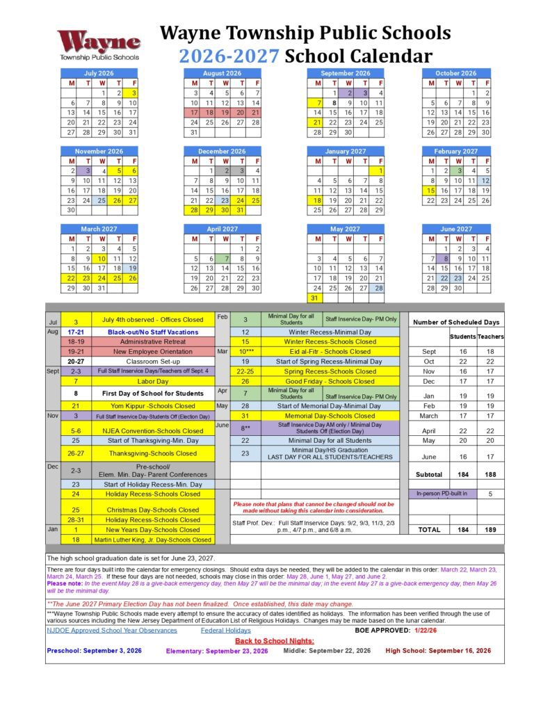 Wayne Township Public Schools 2026-2027