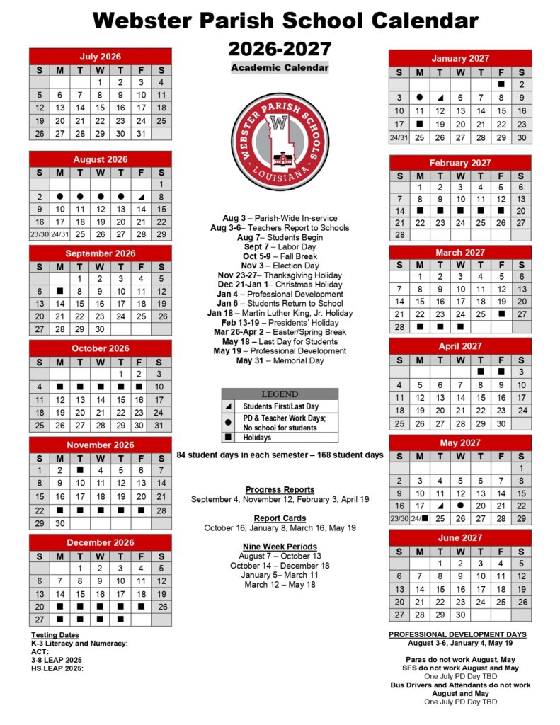 Webster Parish School System 2026-2027