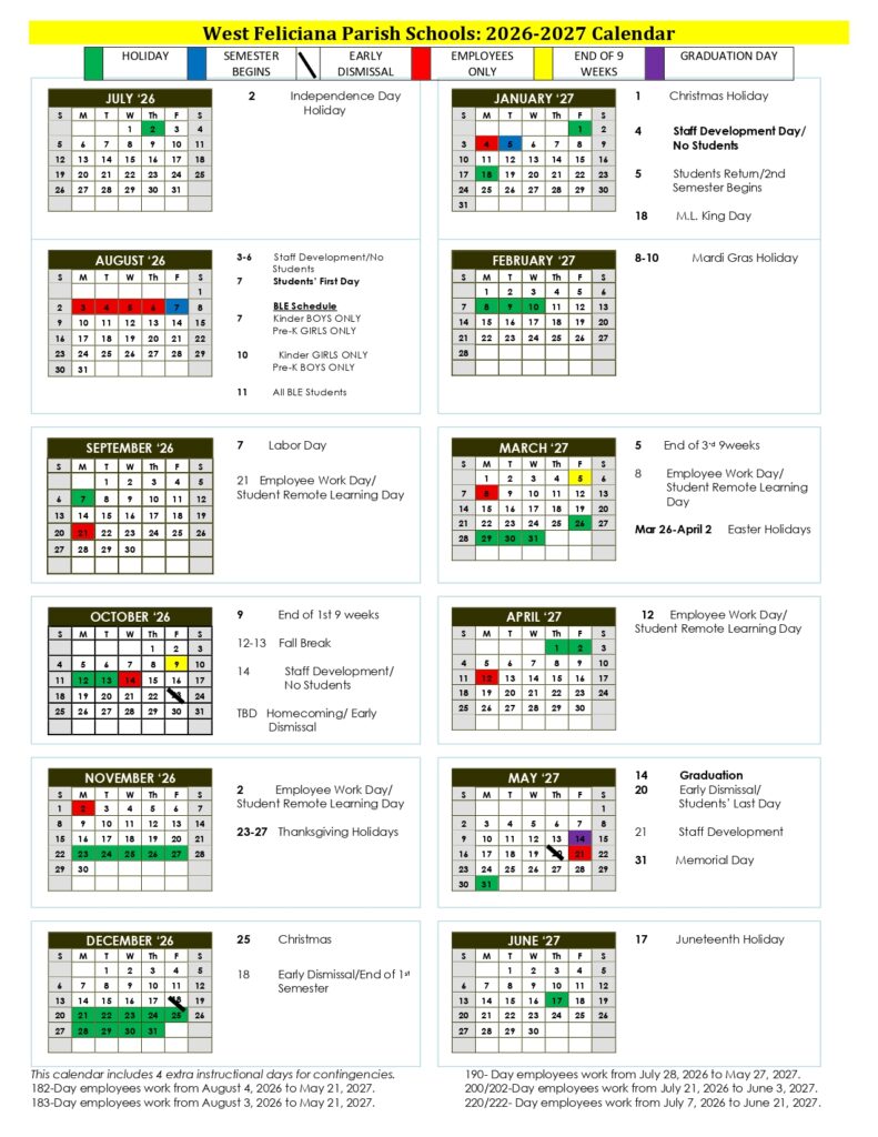 West Feliciana Parish Schools 2026-2027