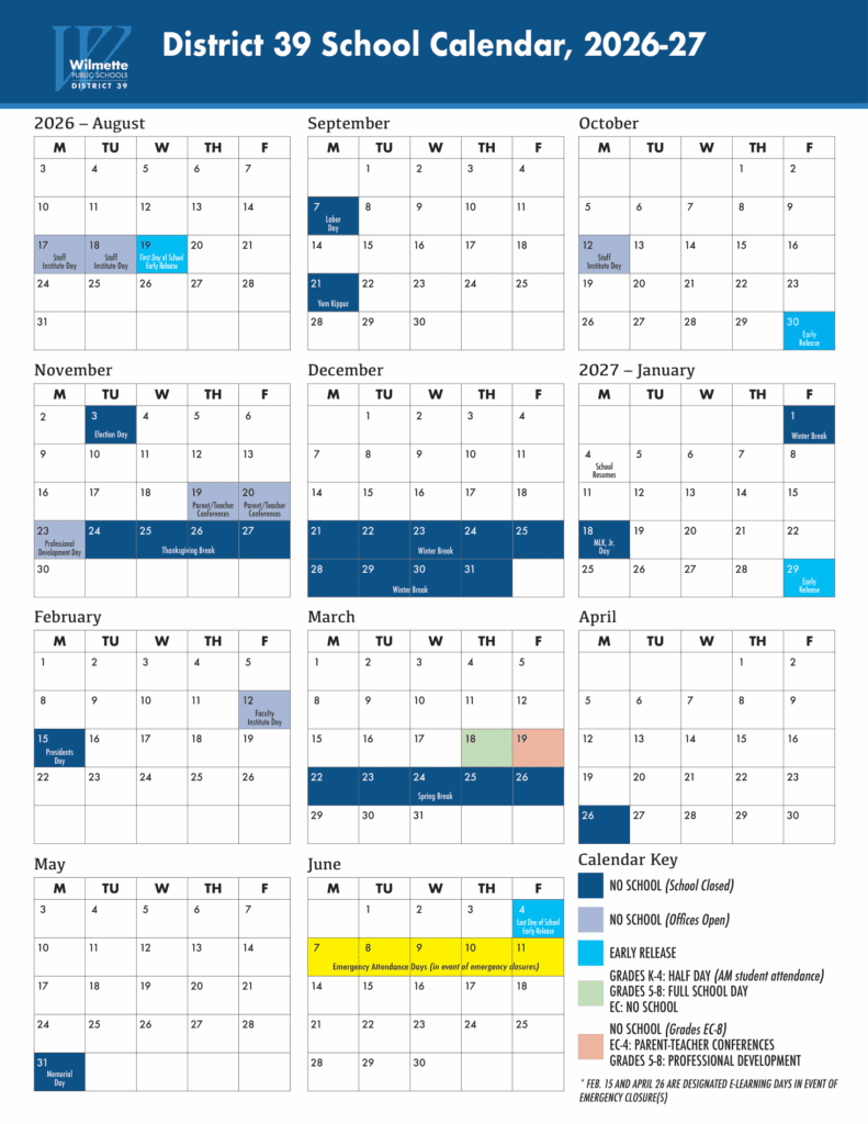 Wilmette Public Schools District 39 26-27 Calendar
