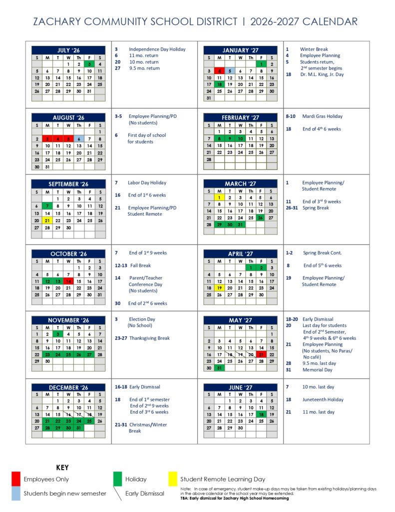 Zachary Community School District 2026-2027