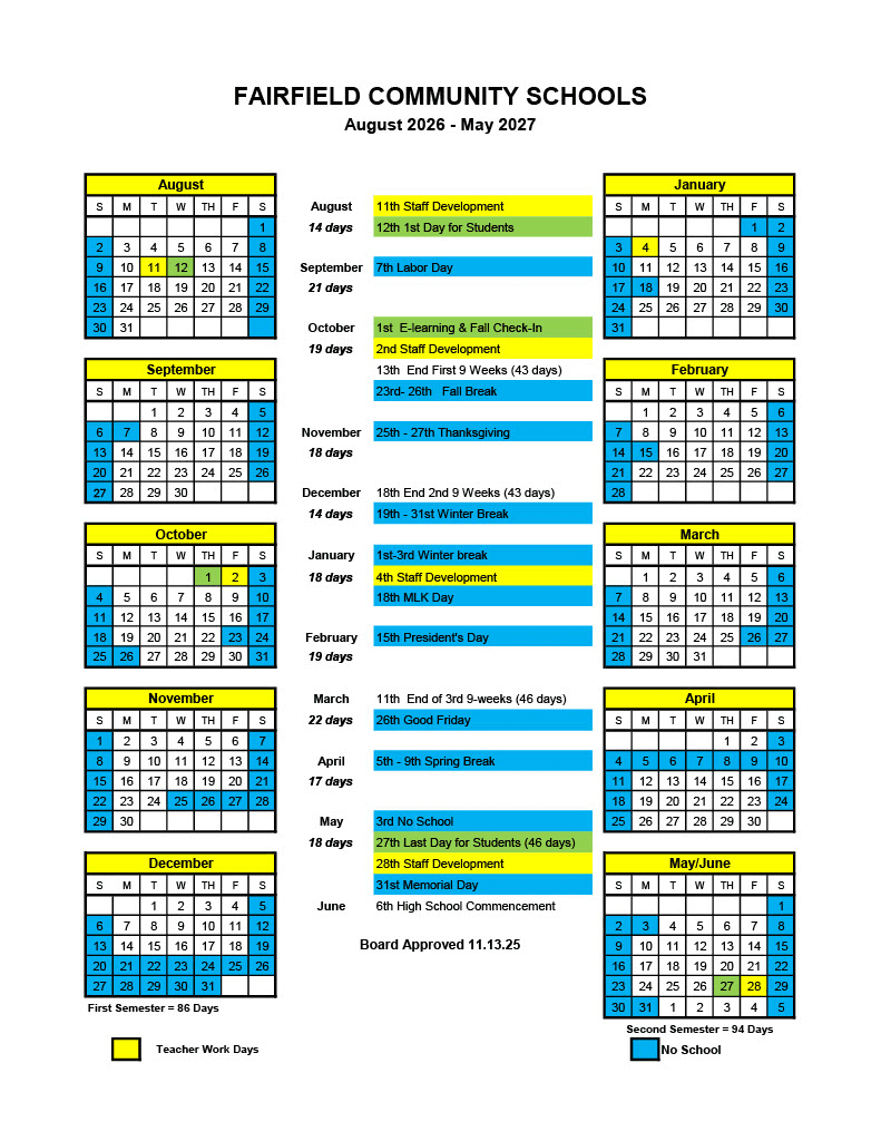 FAIRFIELD COMMUNITY SCHOOLS Calendar 26-27 Revised