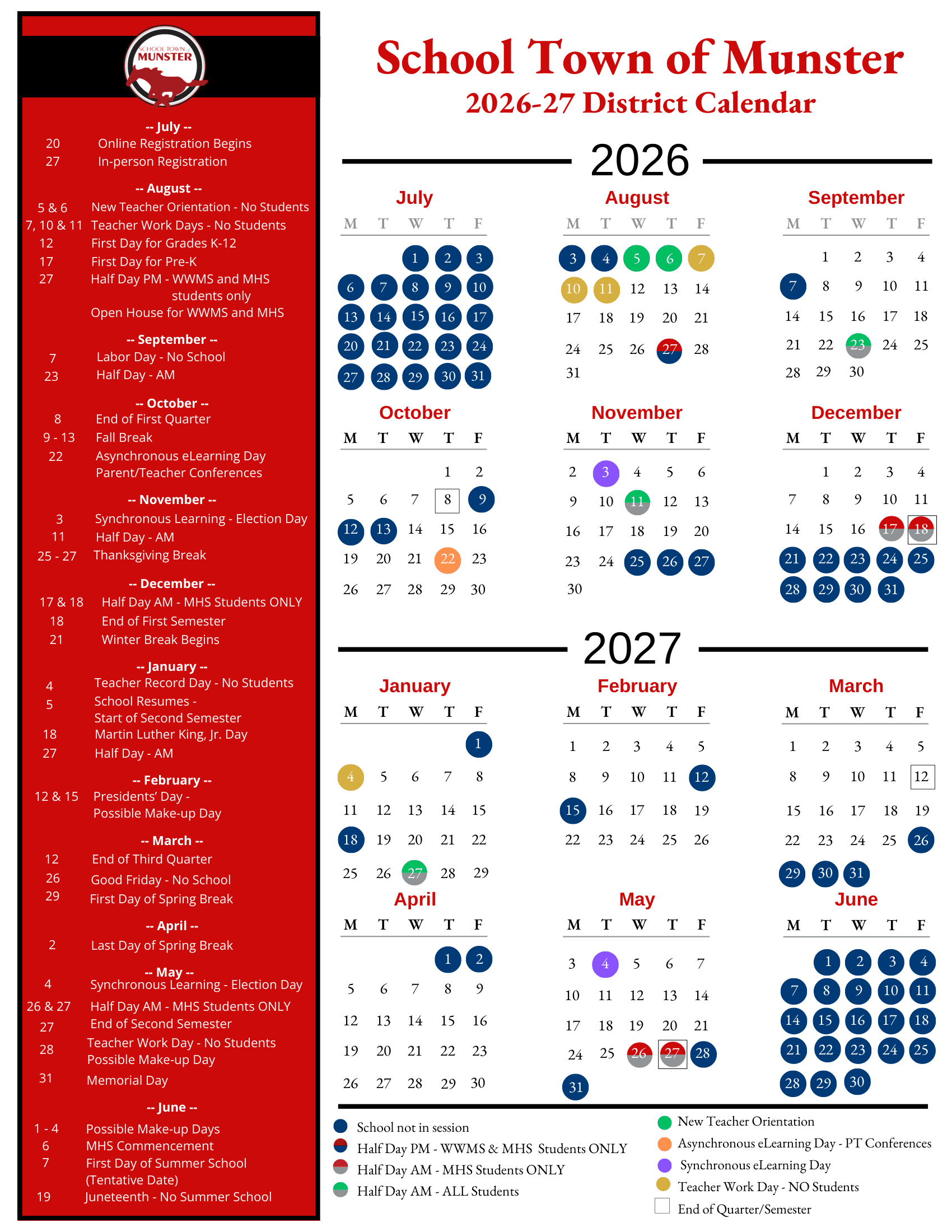 School Town of Munster Calendar 26-27 Revised