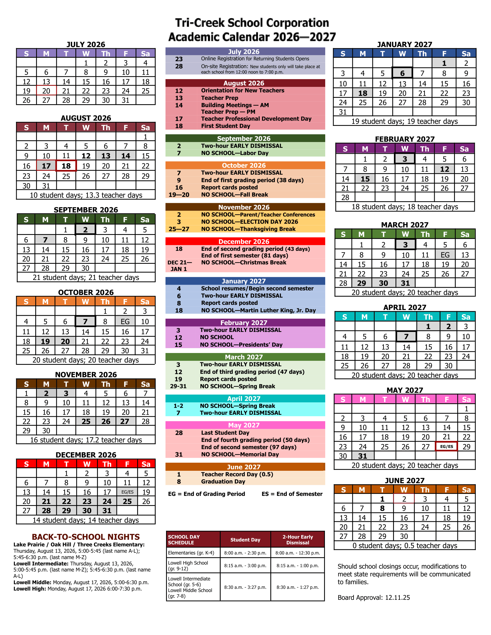 Tri-Creek School Corporation Calendar 26-27 Revised