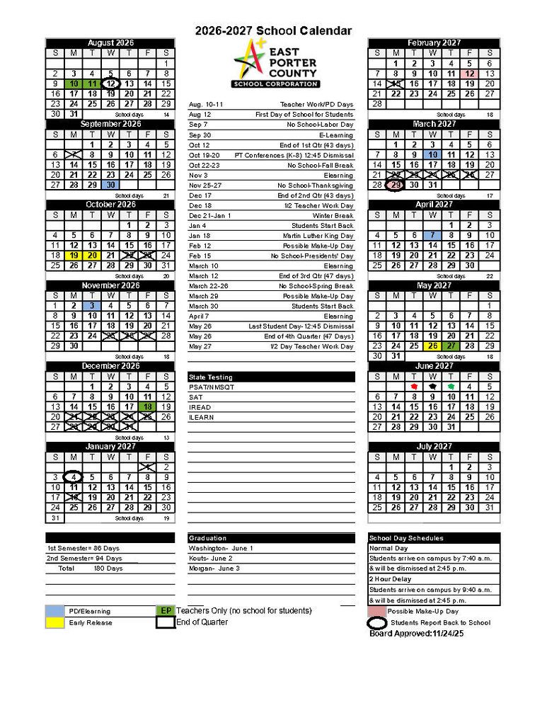 East Porter County School Corporation Calendar 26-27 Revised