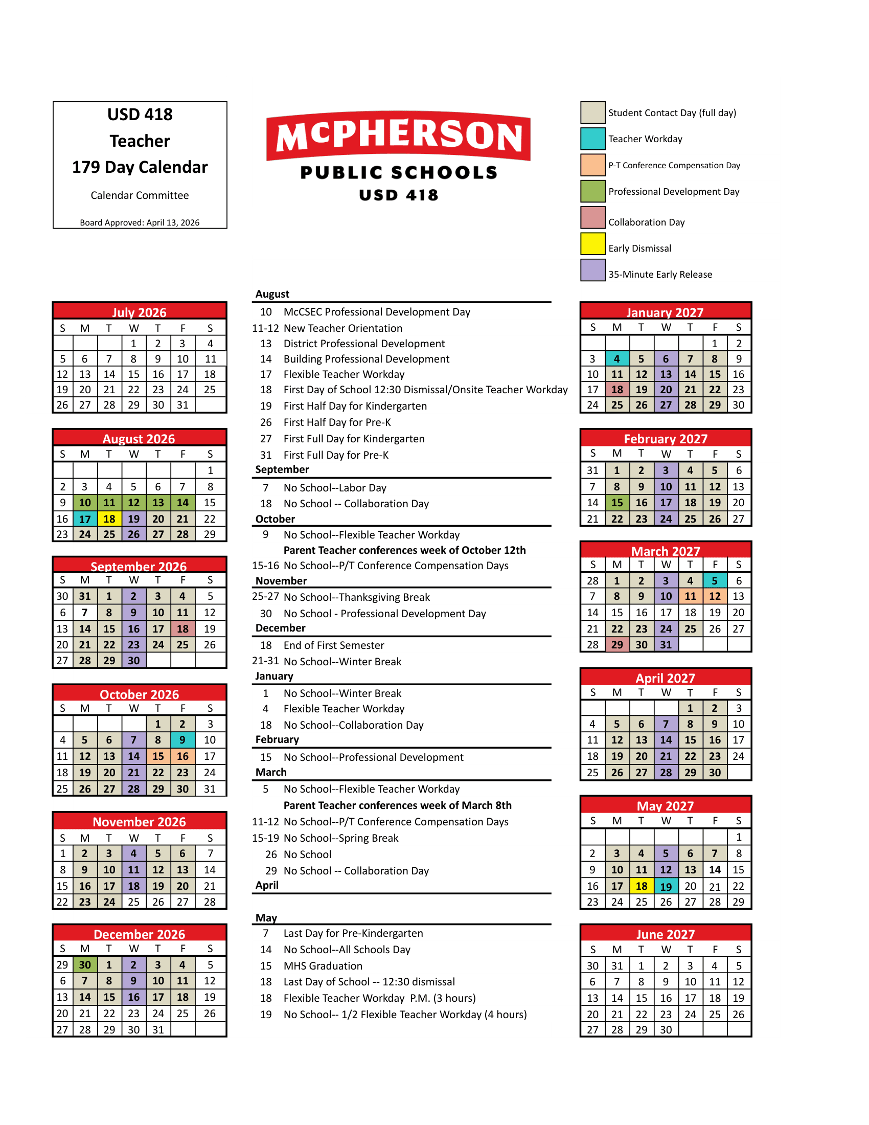 McPherson USD 418 Calendar 26-27 Revised