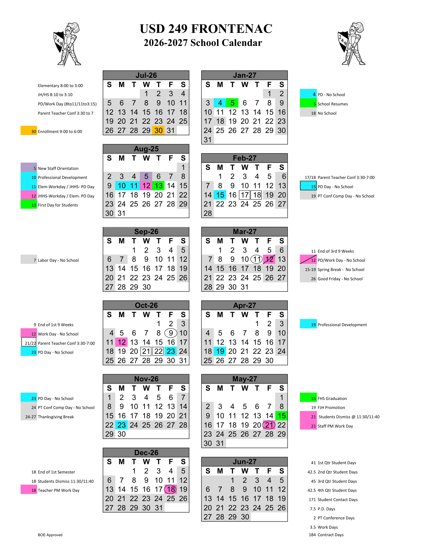 Frontenac USD 249 Calendar 26-27 Revised