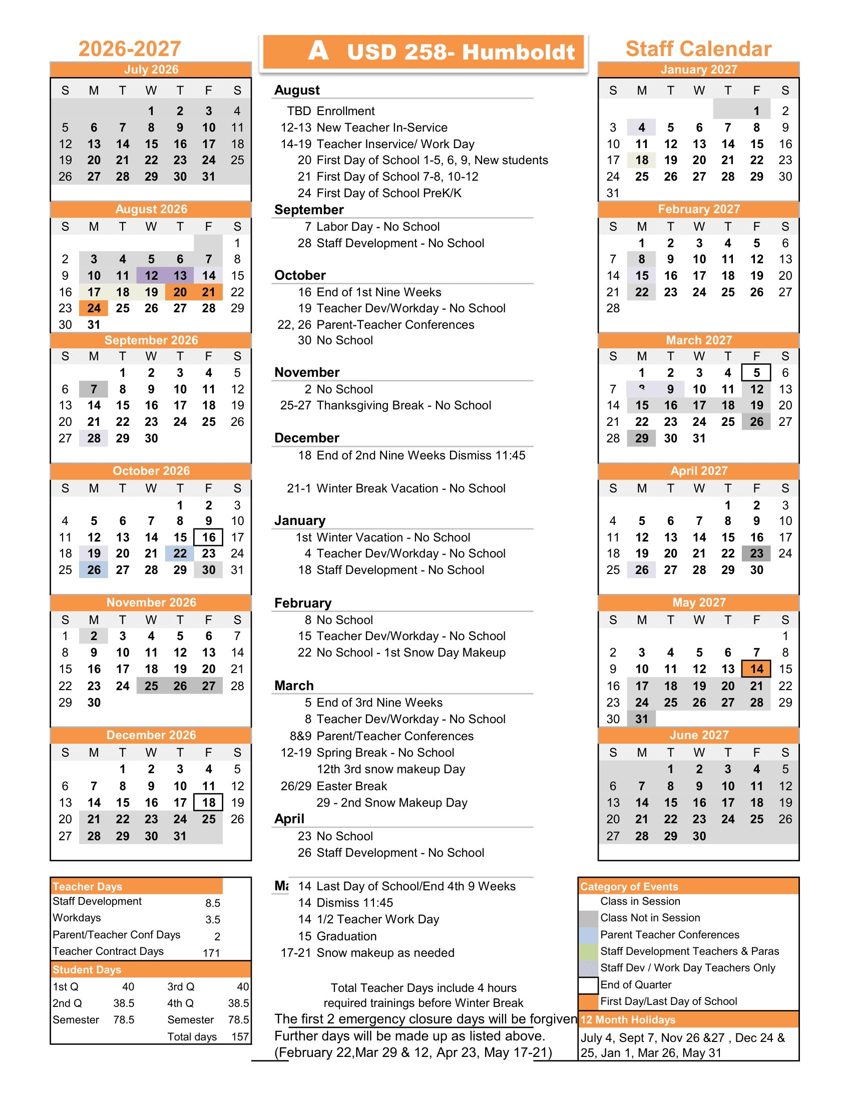 Humboldt USD 258 Calendar 26-27 Revised