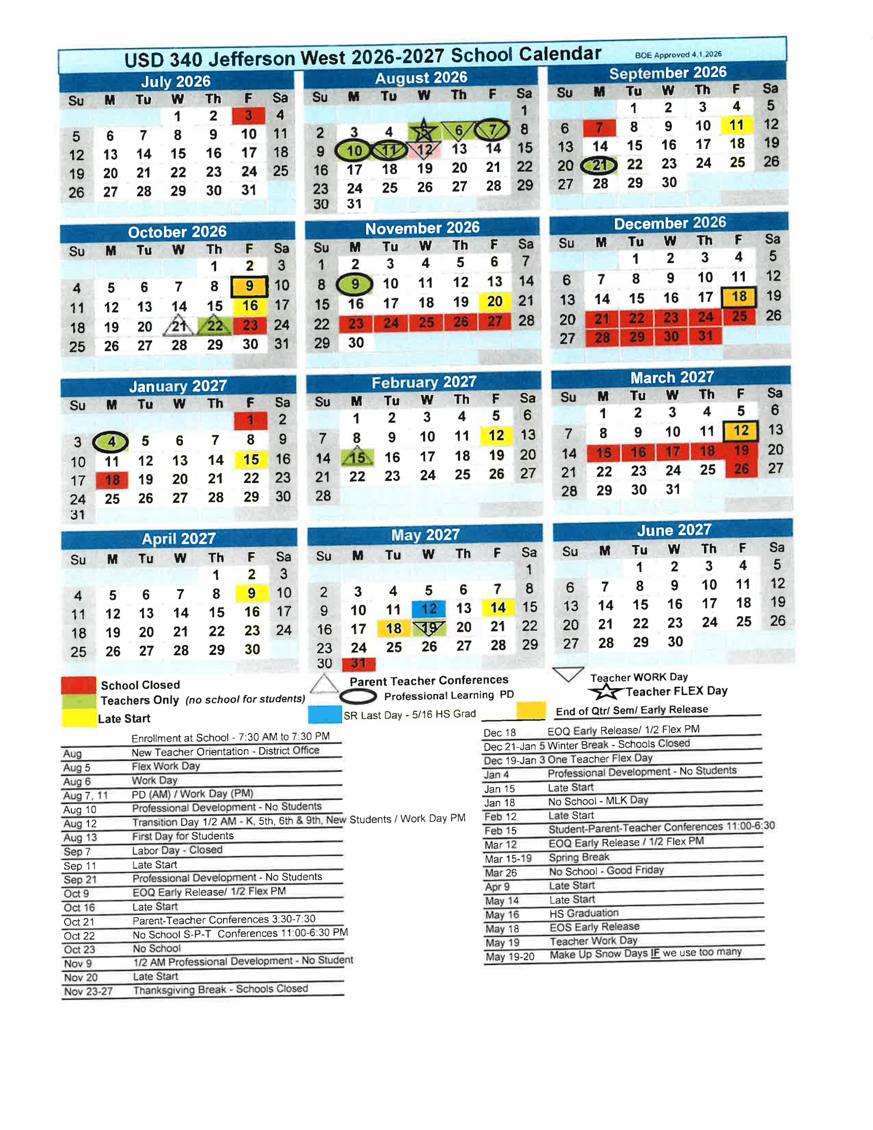Jefferson West USD 340 Calendar 26-27 Revised