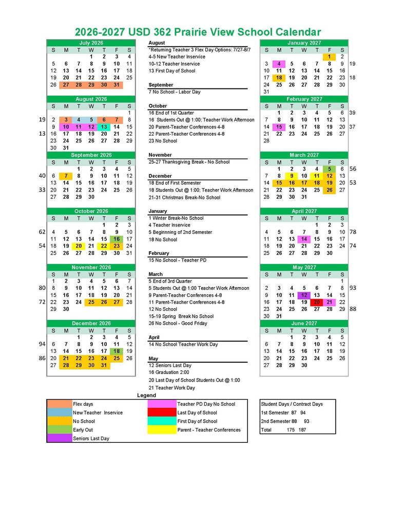 Prairie View USD 362 Calendar 26-27 Revised