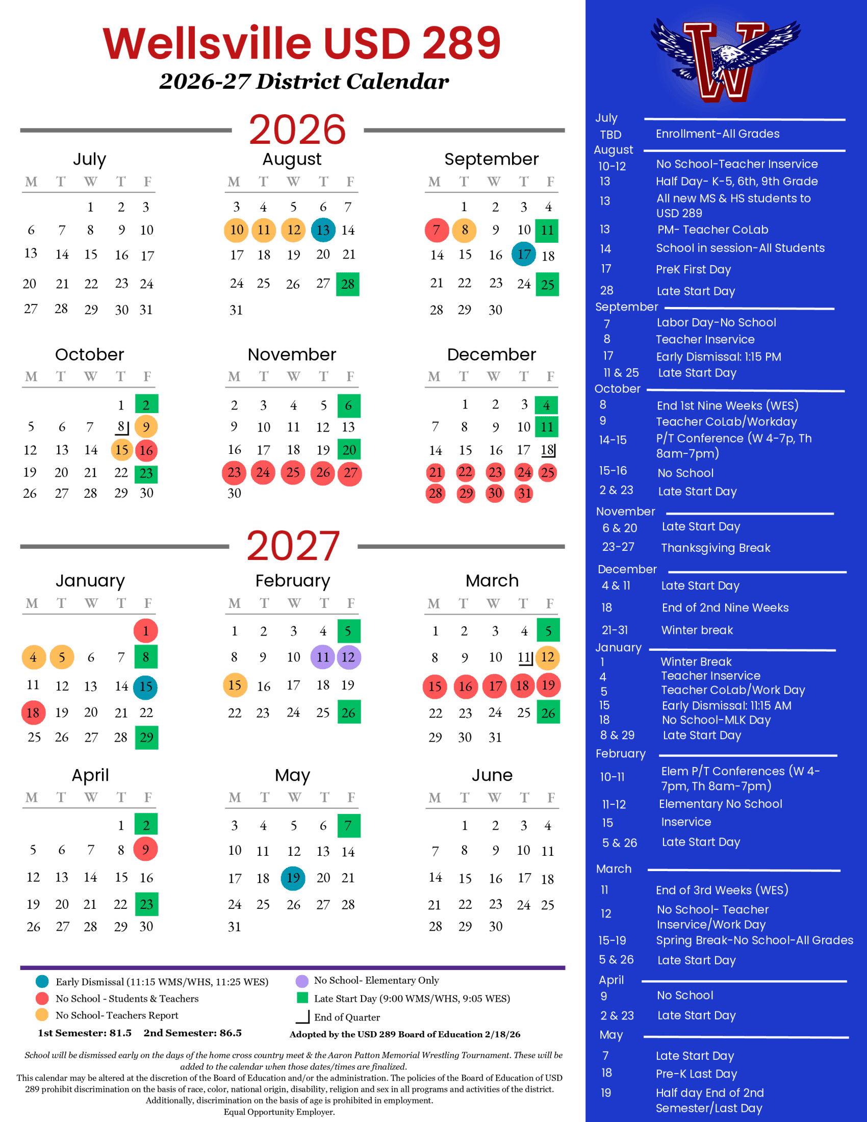 Wellsville USD 289 Calendar 26-27 Revised